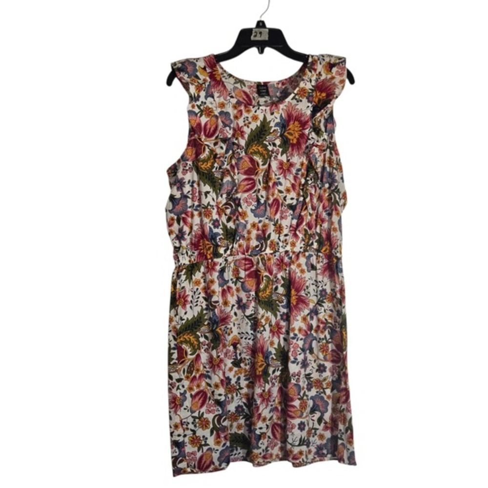 City Streets Womens XL Floral Ruffle Sleeve Cotton Mini Dress Pink Blue Cream